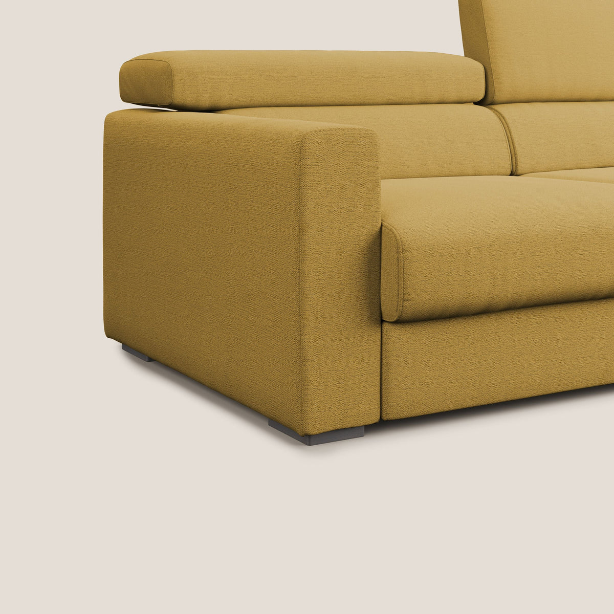 Dylan divano allungabile con pouf estraibile poggiapiedi in tessuto fiammato simil cotone impermeabile T19 giallo - divitt.sbs