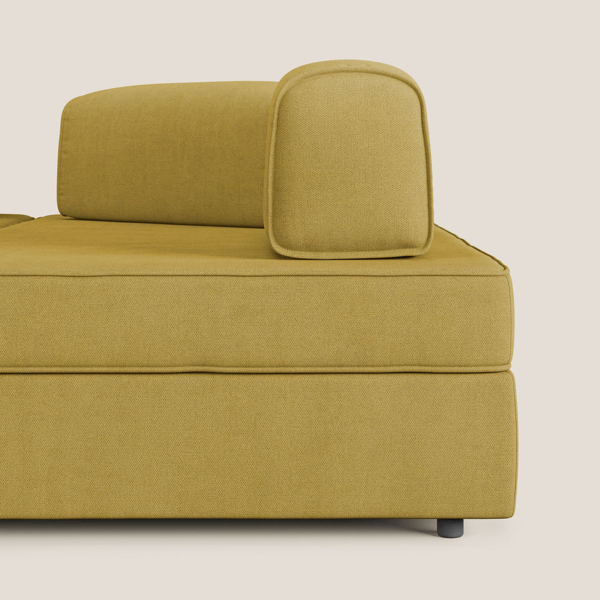 Liberty divano angolare con pouf estraibile e schienali movibili in tessuto morbido impermeabile T02 giallo - divitt.sbs