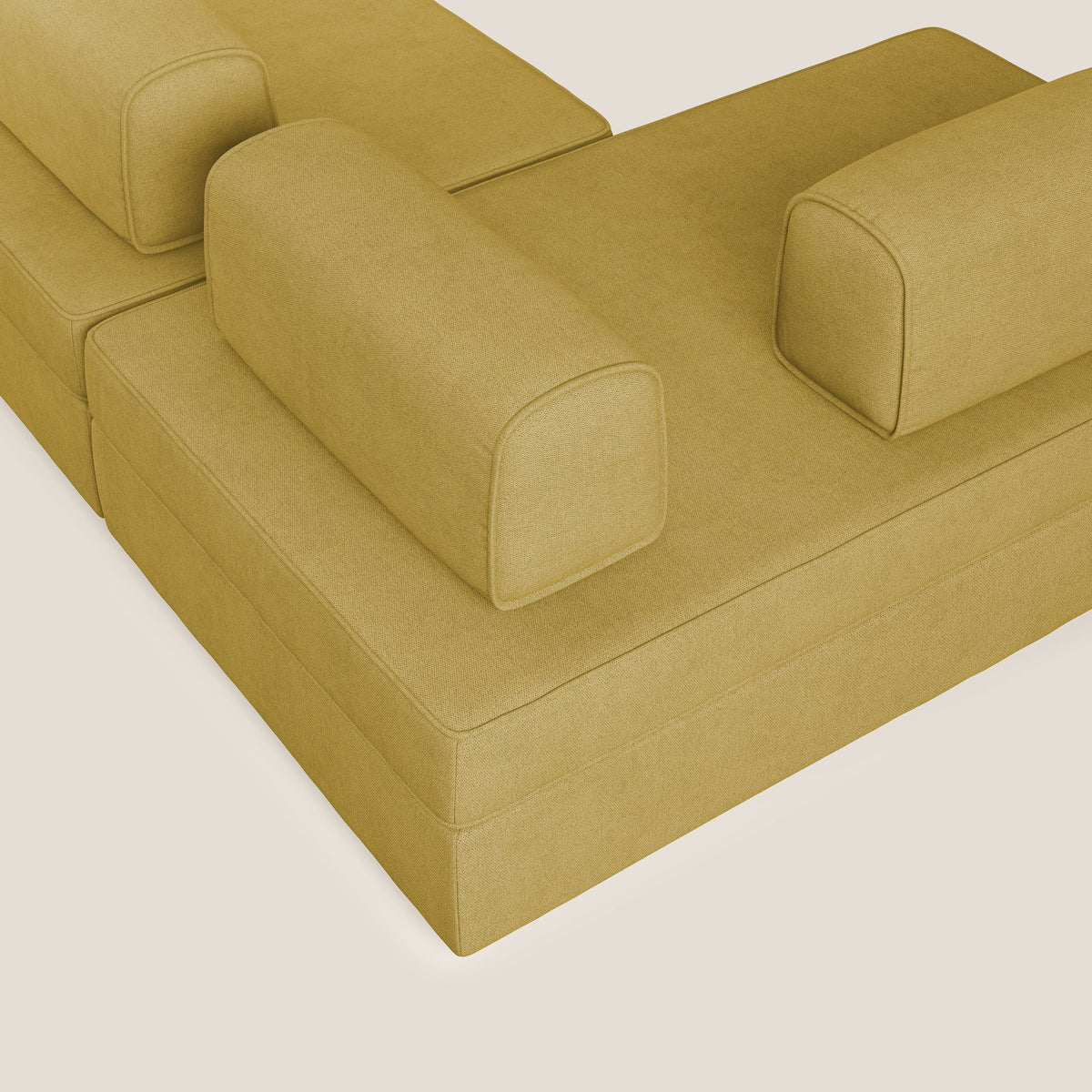 Liberty divano panoramico con pouf estraibile e schienali movibili in tessuto morbido impermeabile T02 giallo - divitt.sbs