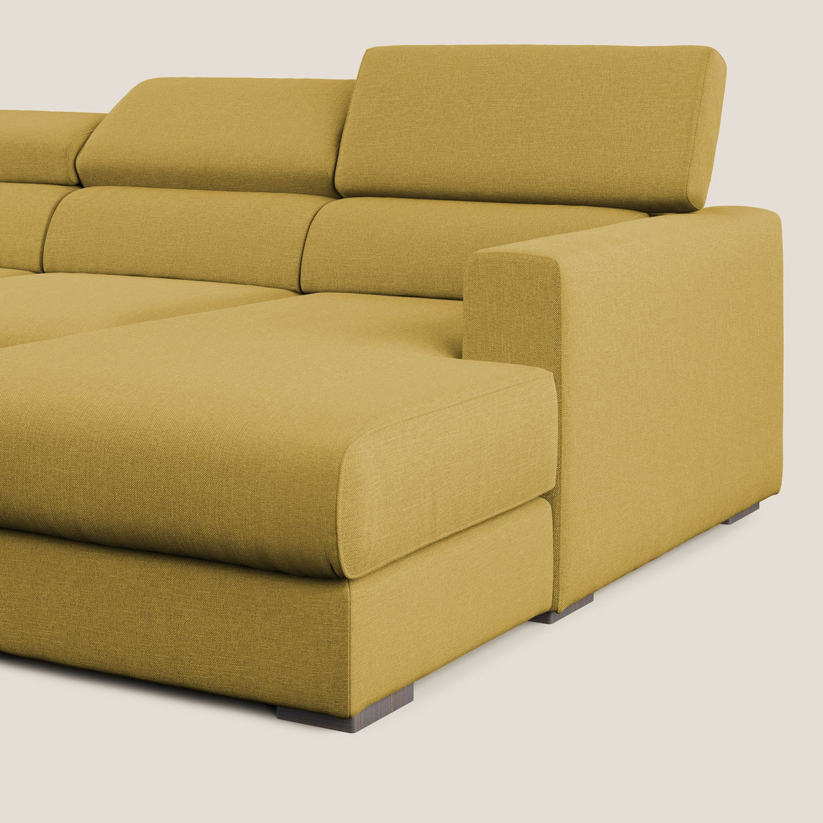 Dylan divano angolare con pouf estraibile poggiapiedi in tessuto simil cotone impermeabile T13 giallo - divitt.sbs