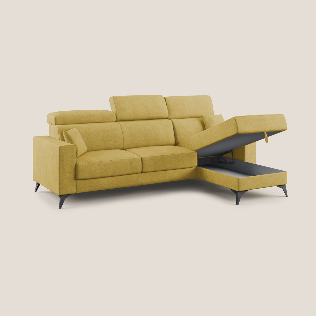 Pegaso divano letto angolare con poggiatesta reclinabili e rivestimento impermeabile T02 giallo - divitt.sbs