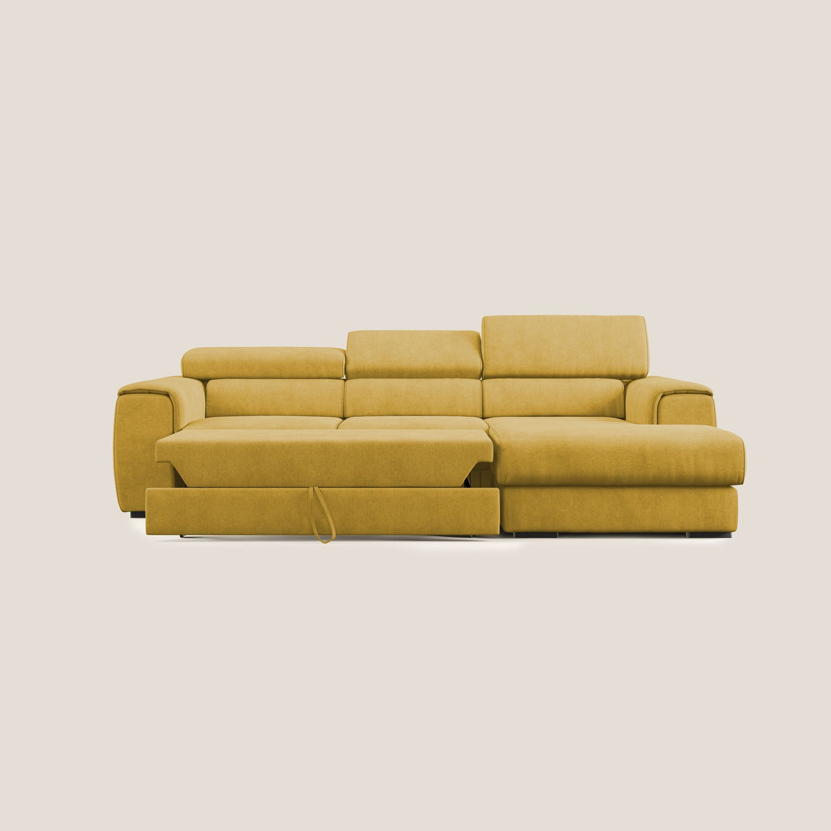 Zeno Divano angolare con pouf estraibile poggiapiedi in tessuto morbido impermeabile T02 giallo - divitt.sbs