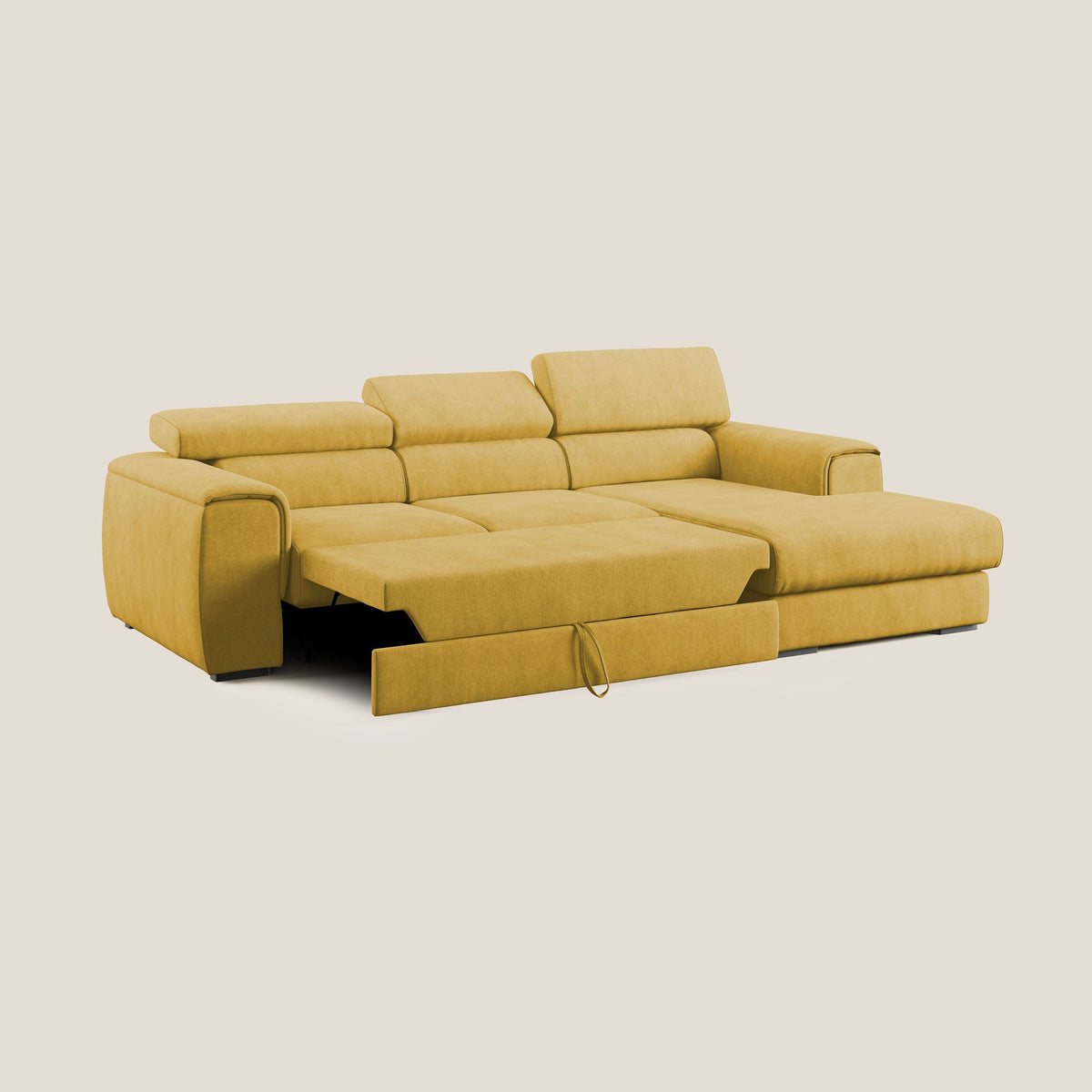 Zeno Divano angolare con pouf estraibile poggiapiedi in tessuto morbido impermeabile T02 giallo - divitt.sbs