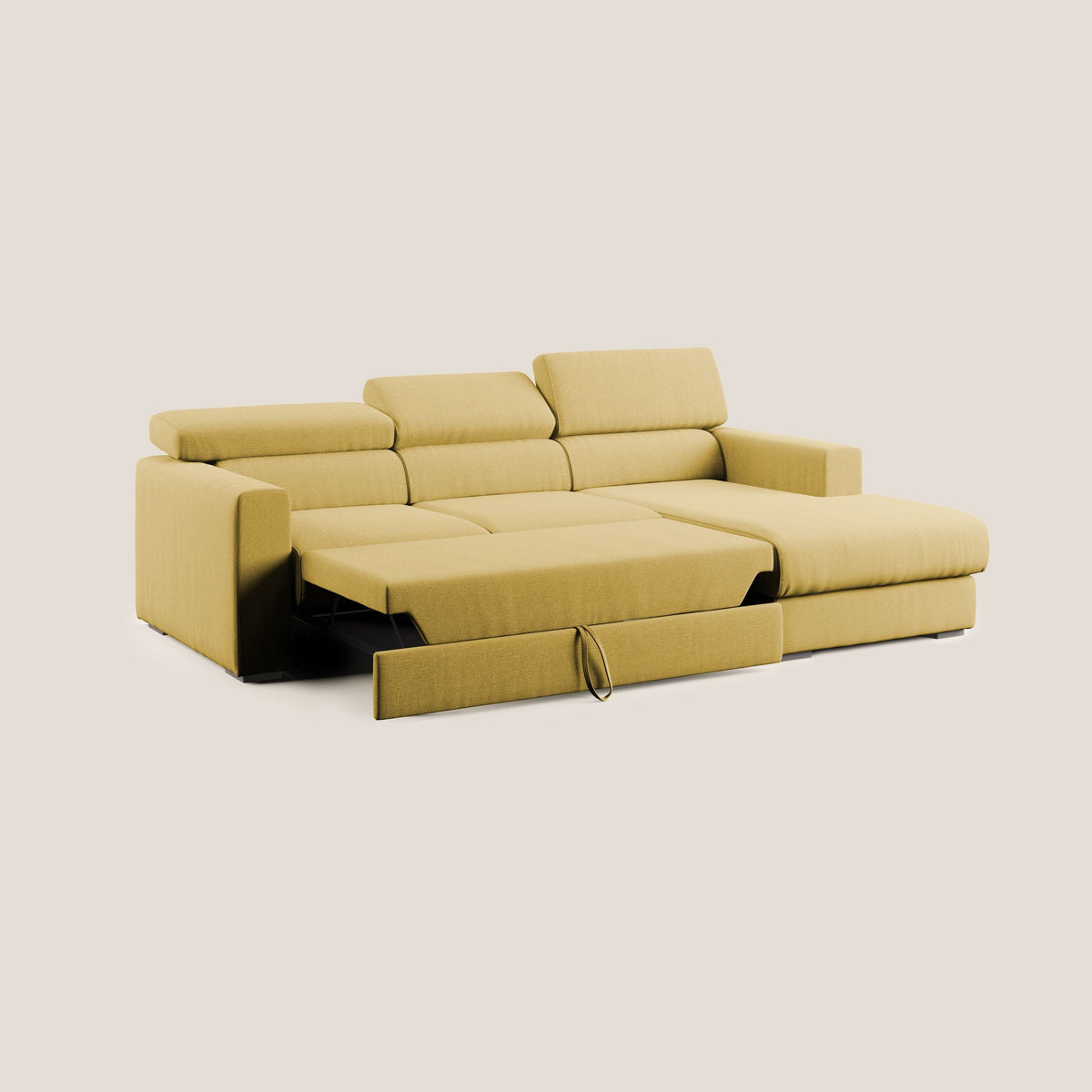 Dylan divano angolare con pouf estraibile poggiapiedi in tessuto simil cotone impermeabile T13 giallo - divitt.sbs