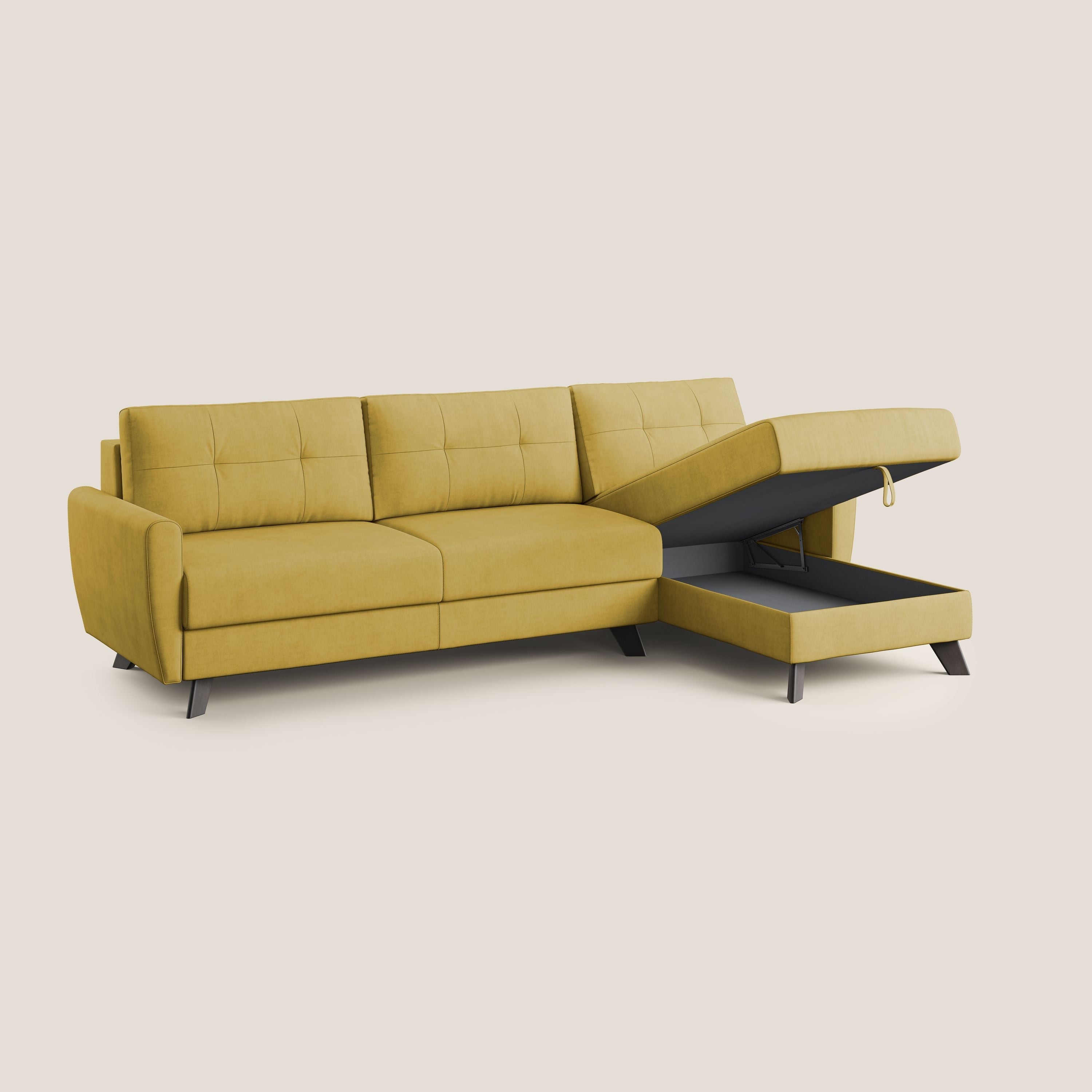 Callisto Divano letto angolare con penisola in tessuto morbido impermeabile T02 giallo - divitt.sbs