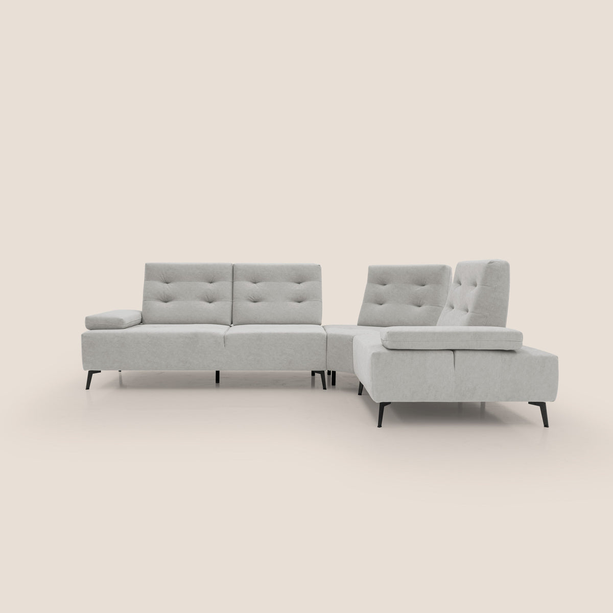 Lugano Divano angolare con schienali traslanti in microfibra effetto velluto T09 grigio chiaro - divitt.sbs