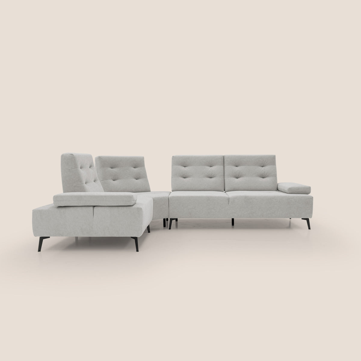 Lugano Divano angolare con schienali traslanti in microfibra effetto velluto T09 grigio chiaro - divitt.sbs