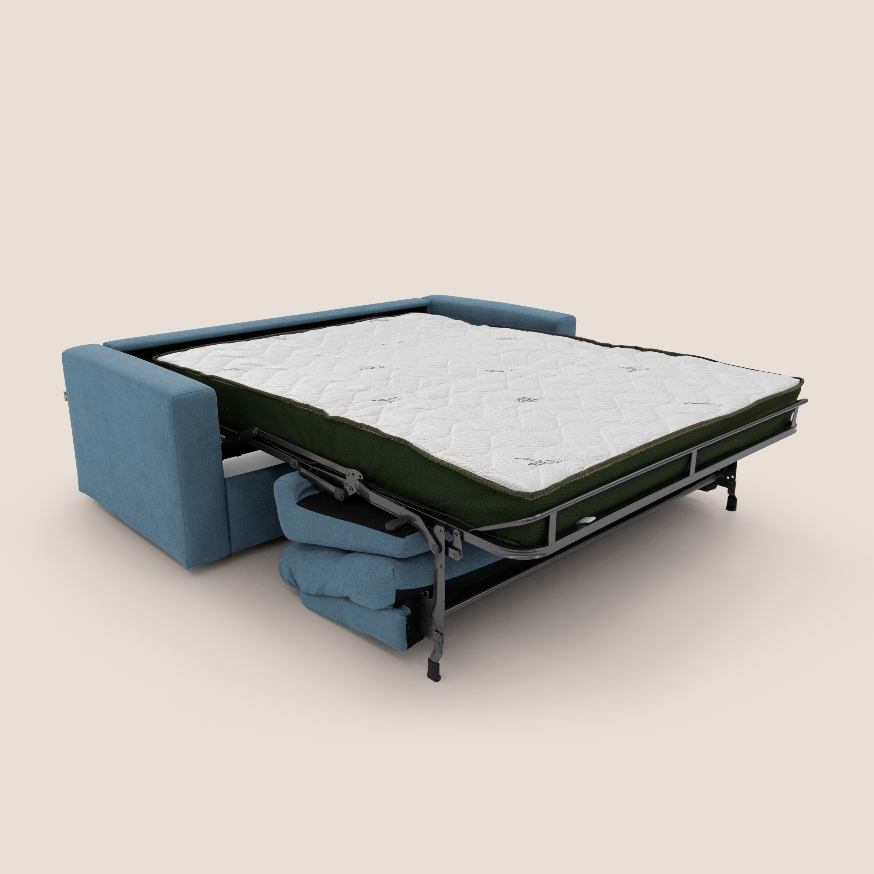 Paloma divano letto con materasso alto 18 cm con Aloe Vera in tessuto impermeabile blu - divitt.sbs