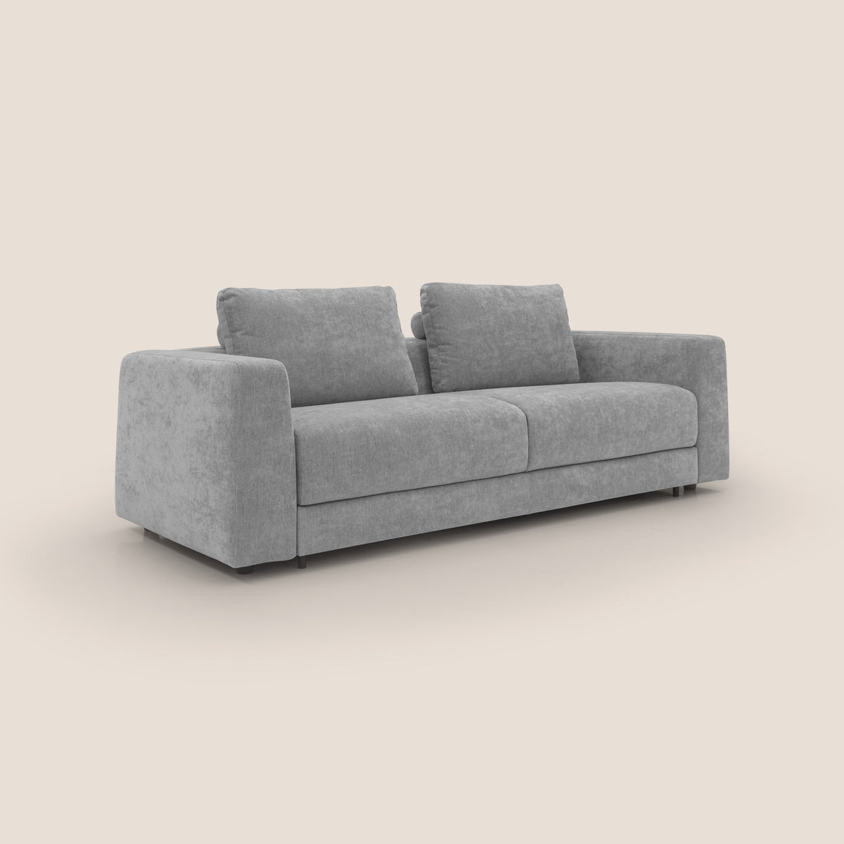 Freia Divano letto minimal materasso h15 cm con morbidi schienali in tessuto impermeabile T14 grigio chiaro - divitt.sbs