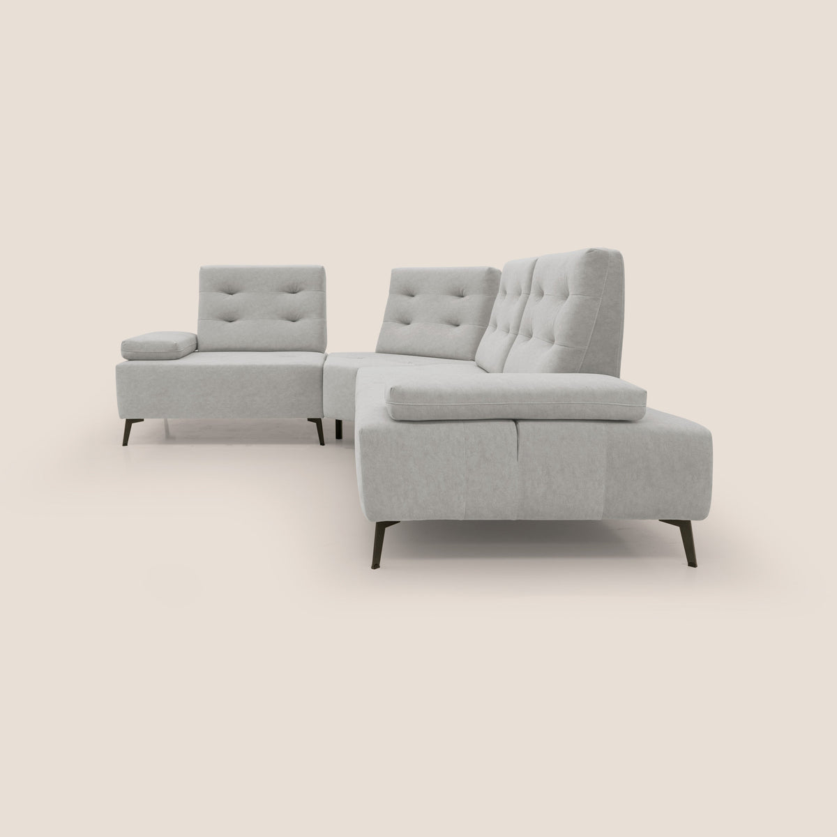 Lugano Divano angolare con schienali traslanti in microfibra effetto velluto T09 grigio chiaro - divitt.sbs