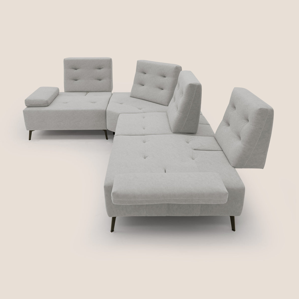 Lugano Divano angolare con schienali traslanti in microfibra effetto velluto T09 grigio chiaro - divitt.sbs