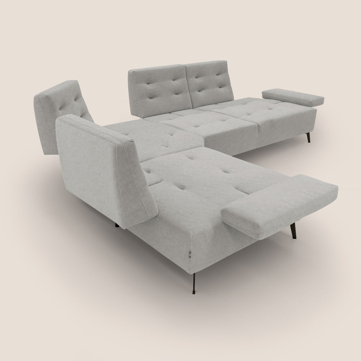 Lugano Divano angolare con schienali traslanti in microfibra effetto velluto T09 grigio chiaro - divitt.sbs