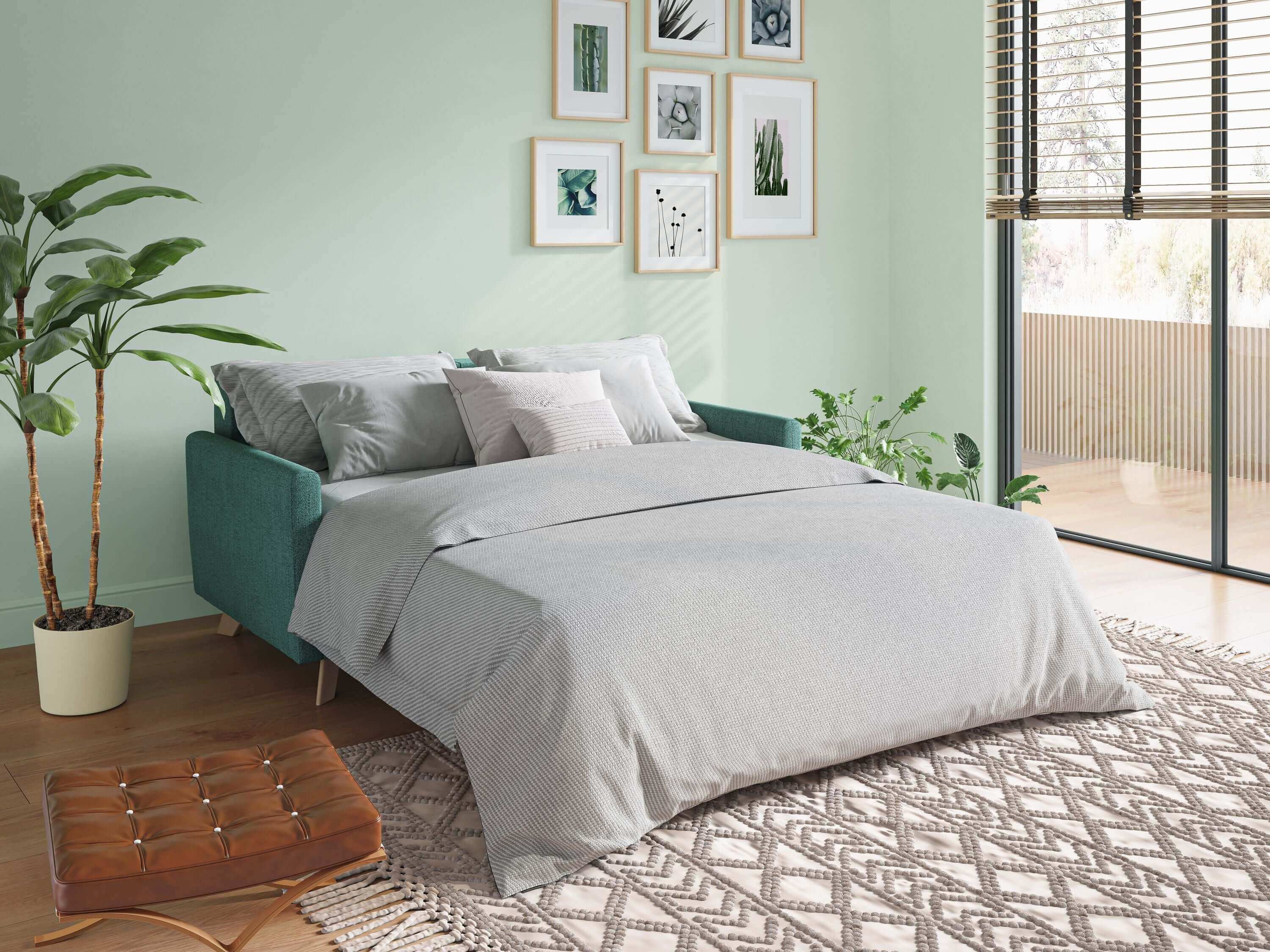 Edgar divano letto matrimoniale in tessuto felis impermeabile T03 verde acqua - divitt.sbs