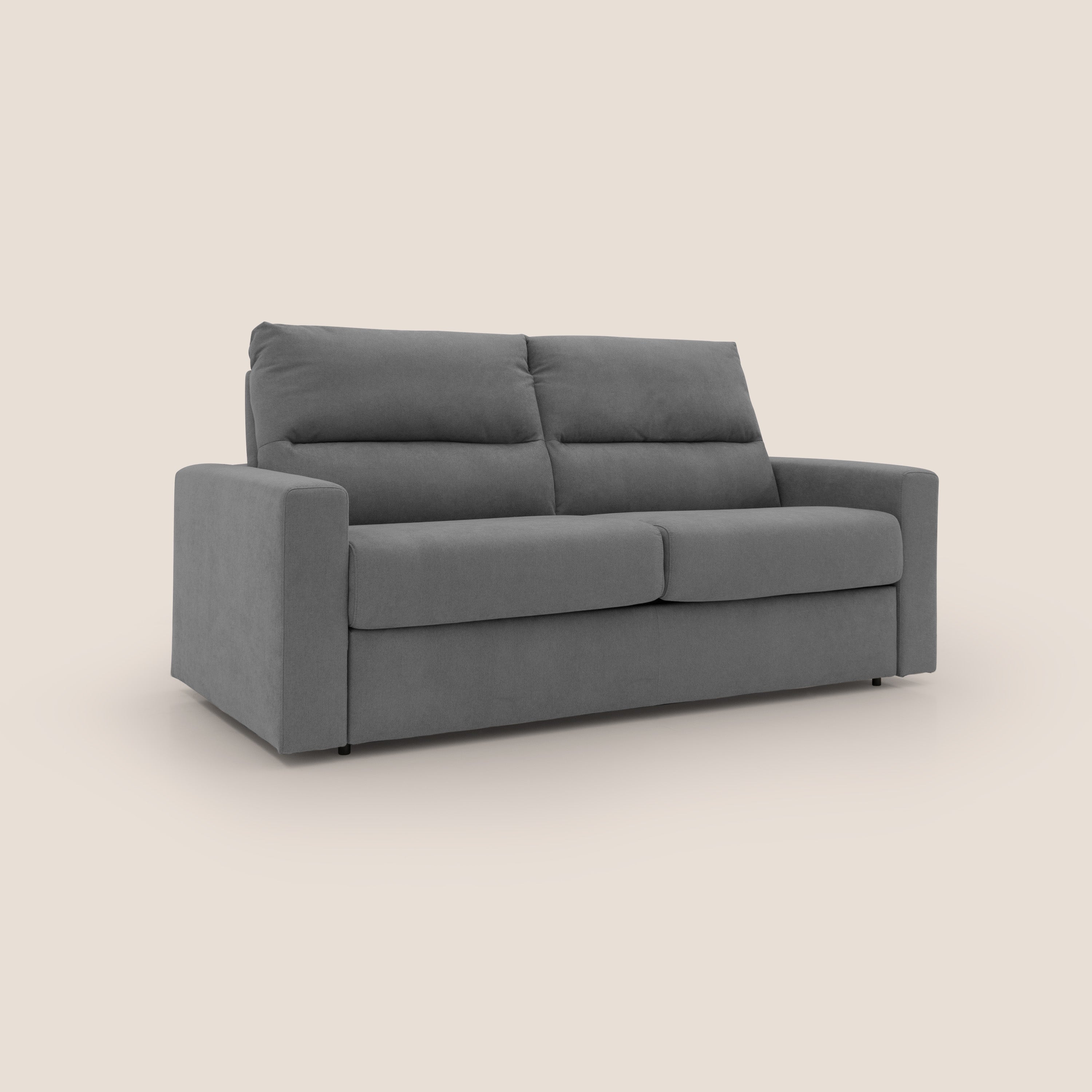 Paloma divano letto con materasso alto 18 cm con Aloe Vera in tessuto impermeabile grigio - divitt.sbs