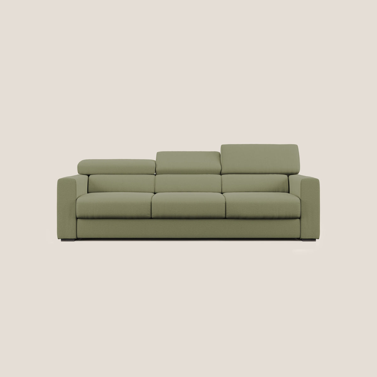 Dylan divano a 3 sedute con pouf estraibile poggiapiedi in tessuto fiammato simil cotone impermeabile T19 verde - divitt.sbs