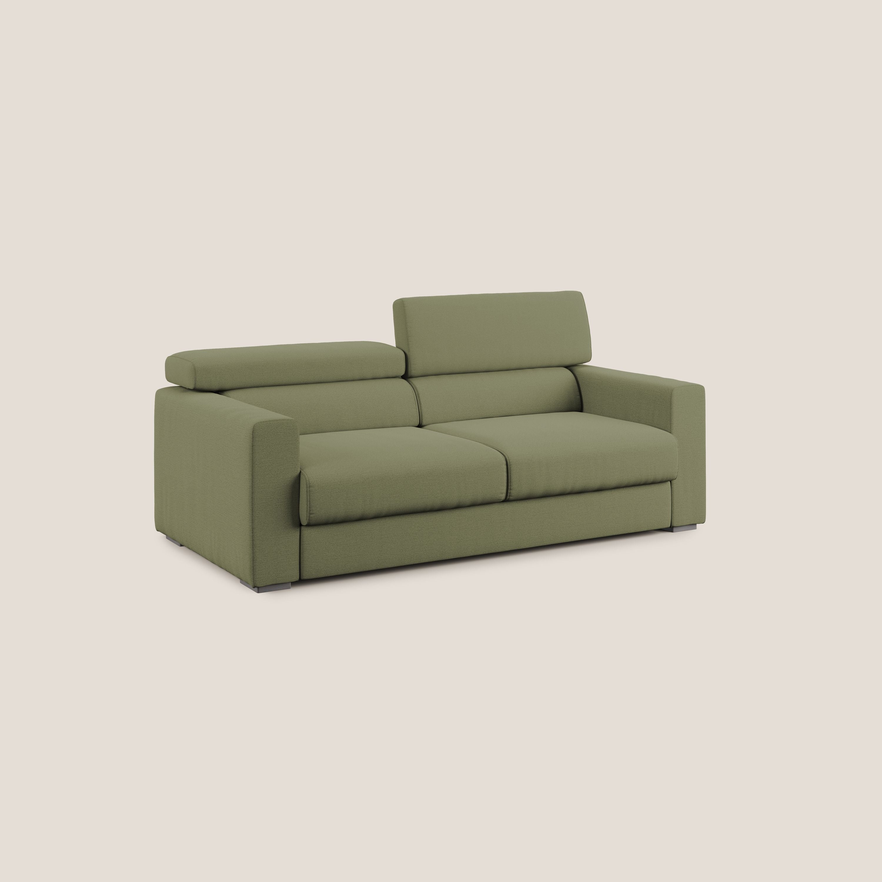 Dylan divano allungabile con pouf estraibile poggiapiedi in tessuto fiammato simil cotone impermeabile T19 verde - divitt.sbs