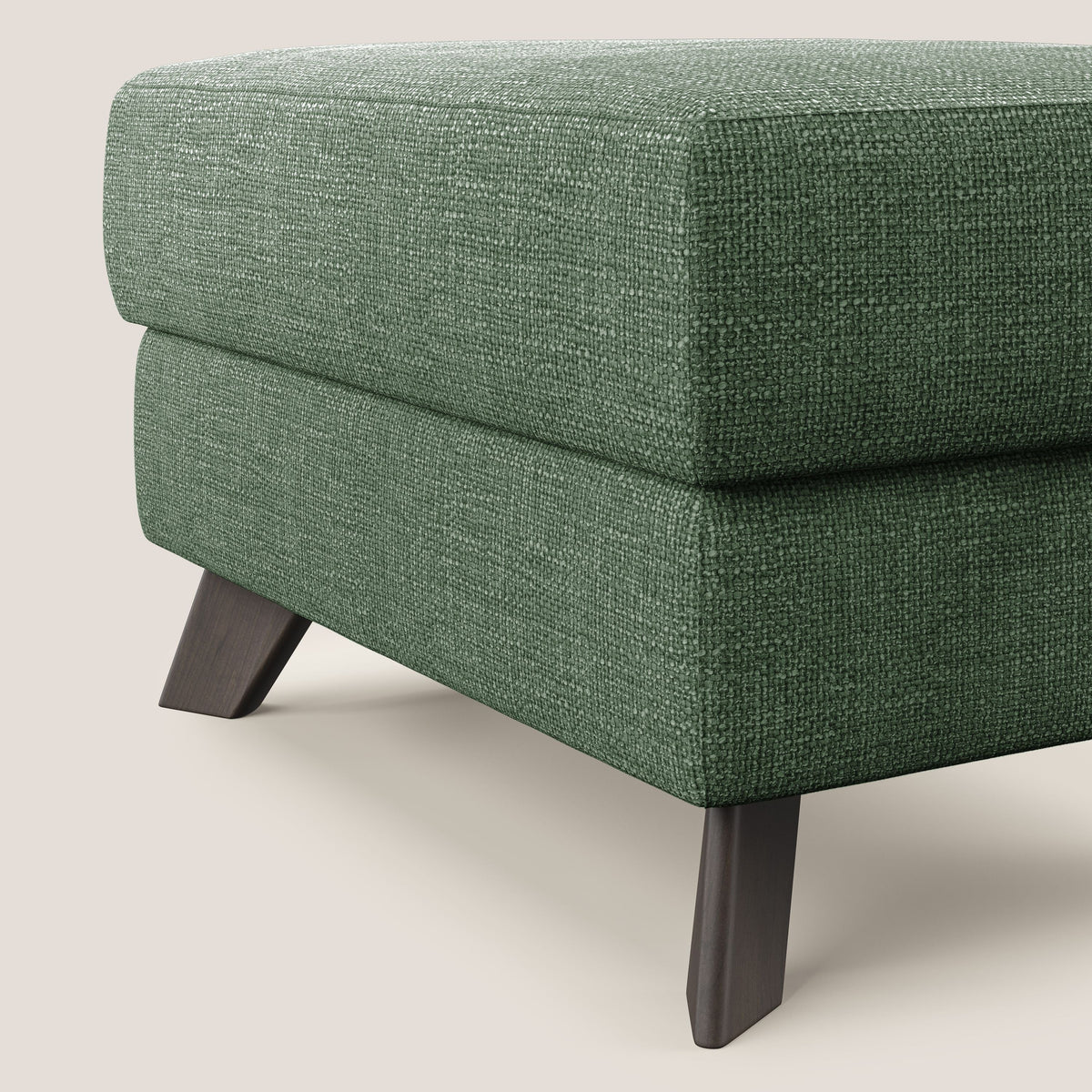 Moon Pouf contenitore e piedini alti in tessuto morbido ad intreccio soft-touch impermeabile T06 verde - divitt.sbs