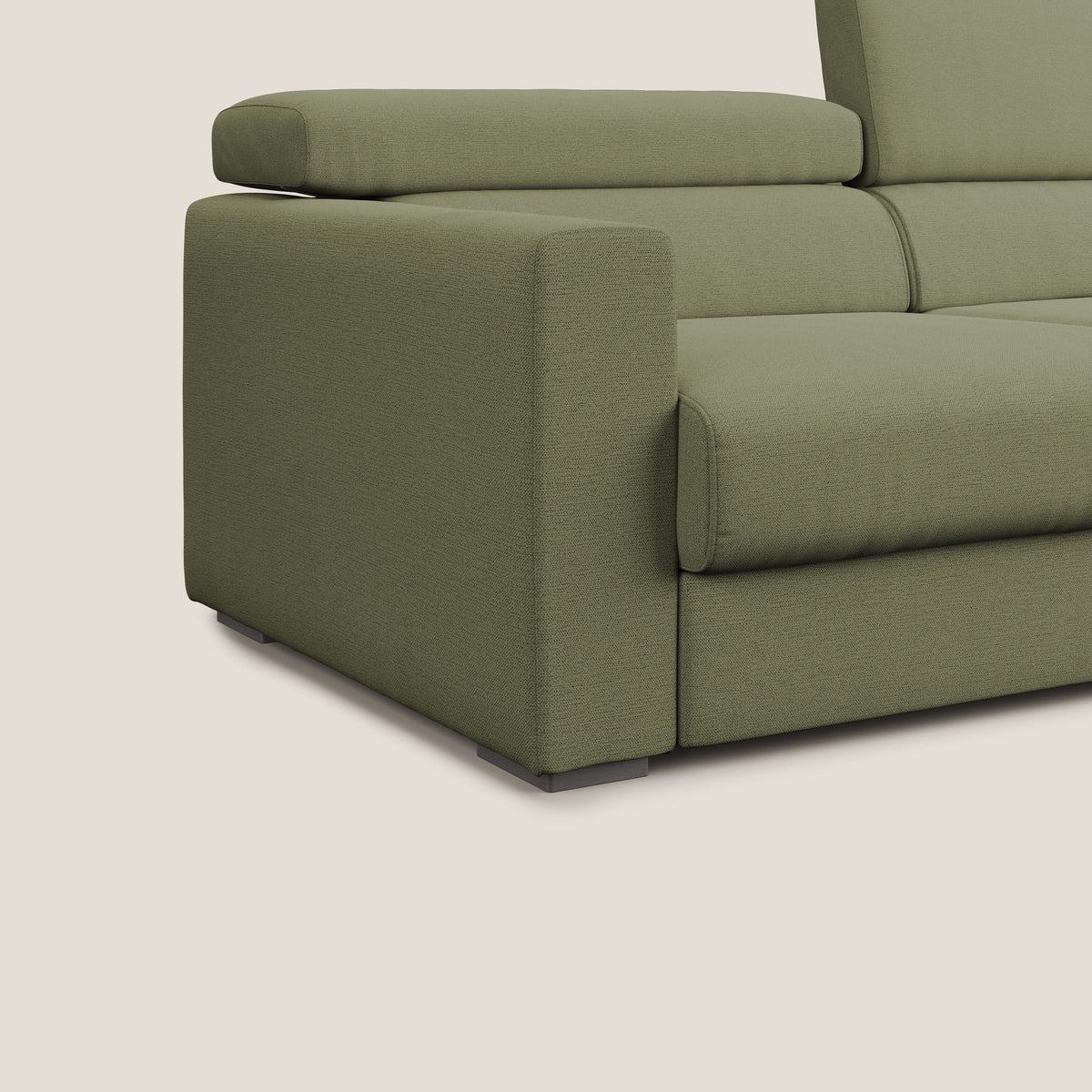 Dylan divano allungabile con pouf estraibile poggiapiedi in tessuto fiammato simil cotone impermeabile T19 verde - divitt.sbs