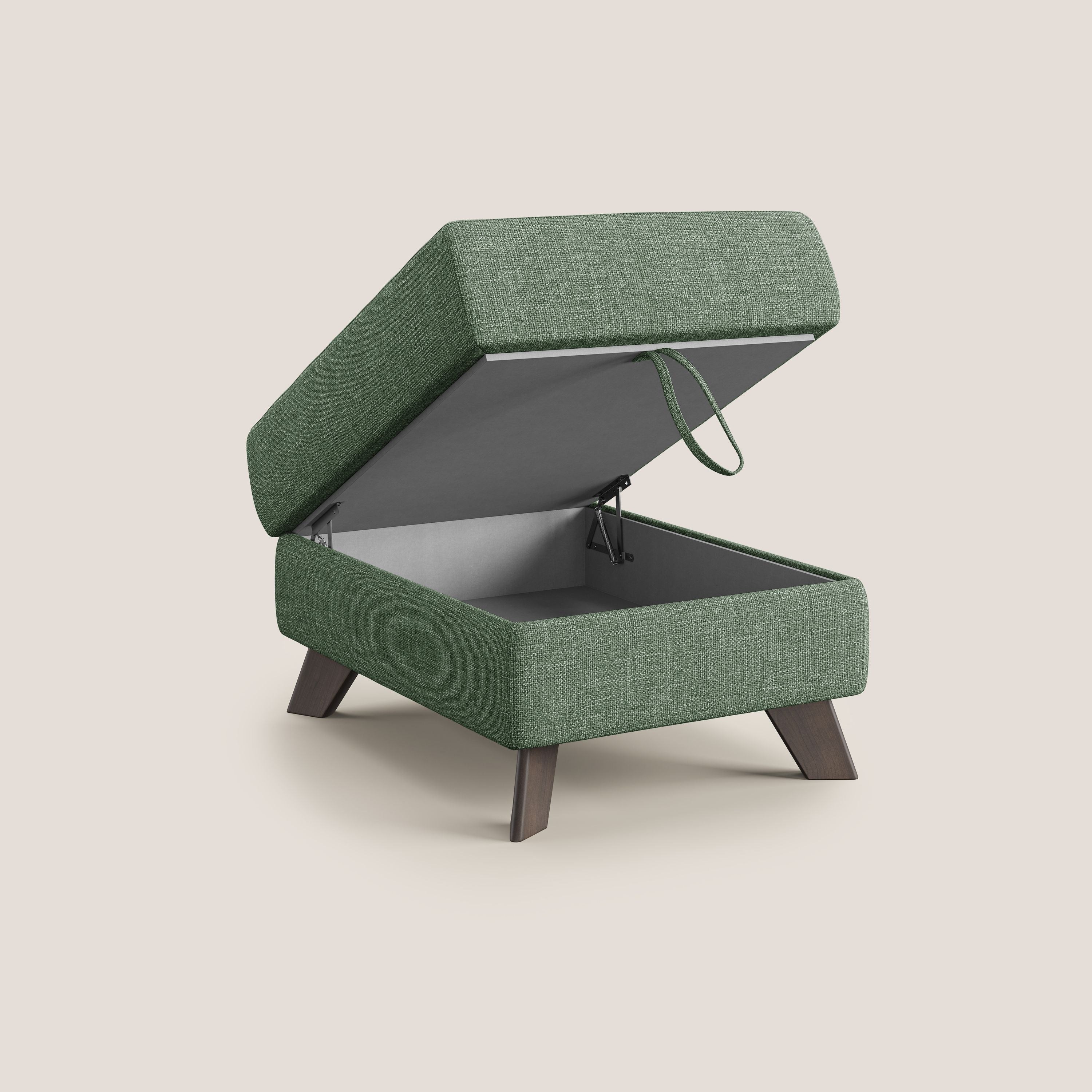 Moon Pouf contenitore e piedini alti in tessuto morbido ad intreccio soft-touch impermeabile T06 verde - divitt.sbs