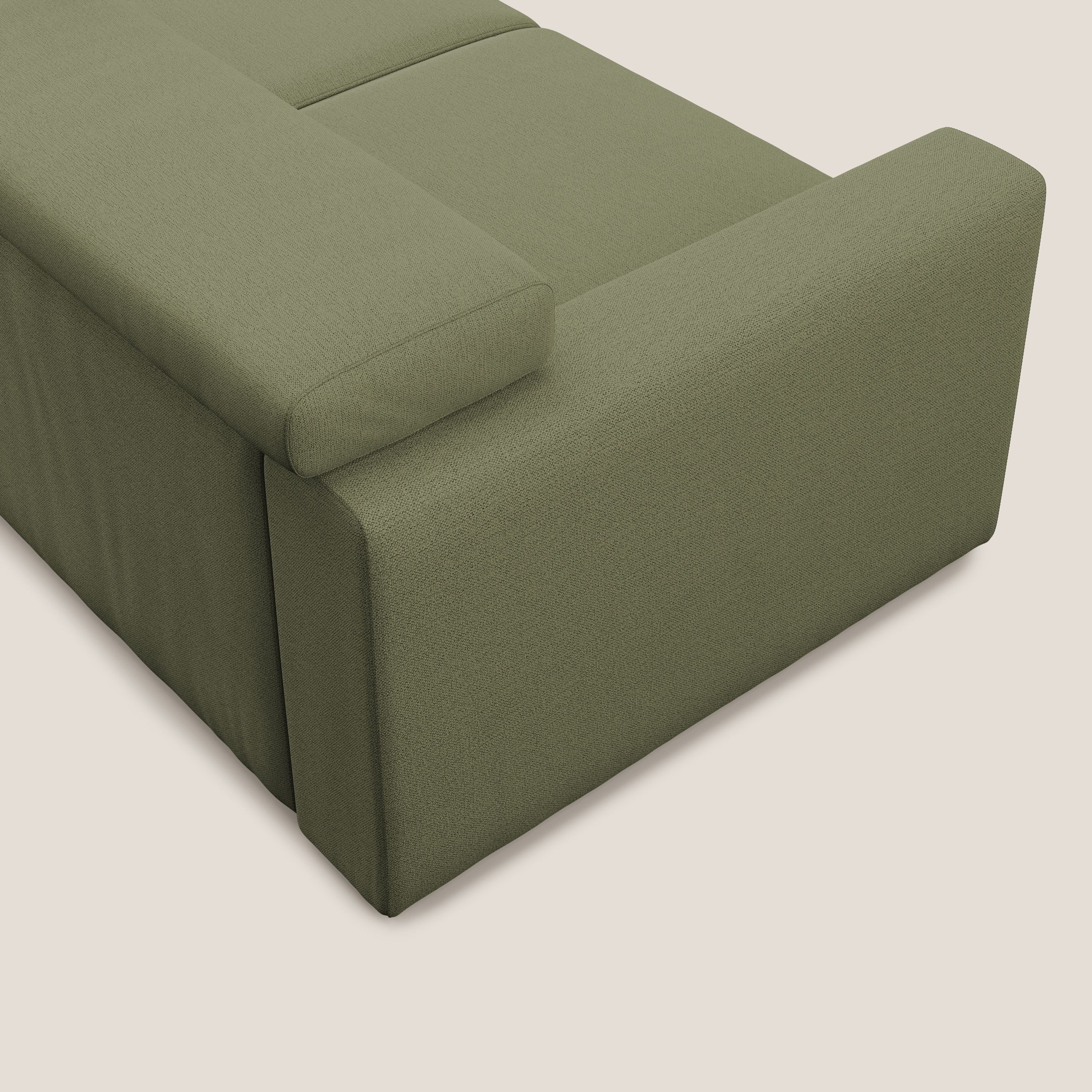 Dylan divano allungabile con pouf estraibile poggiapiedi in tessuto fiammato simil cotone impermeabile T19 verde - divitt.sbs