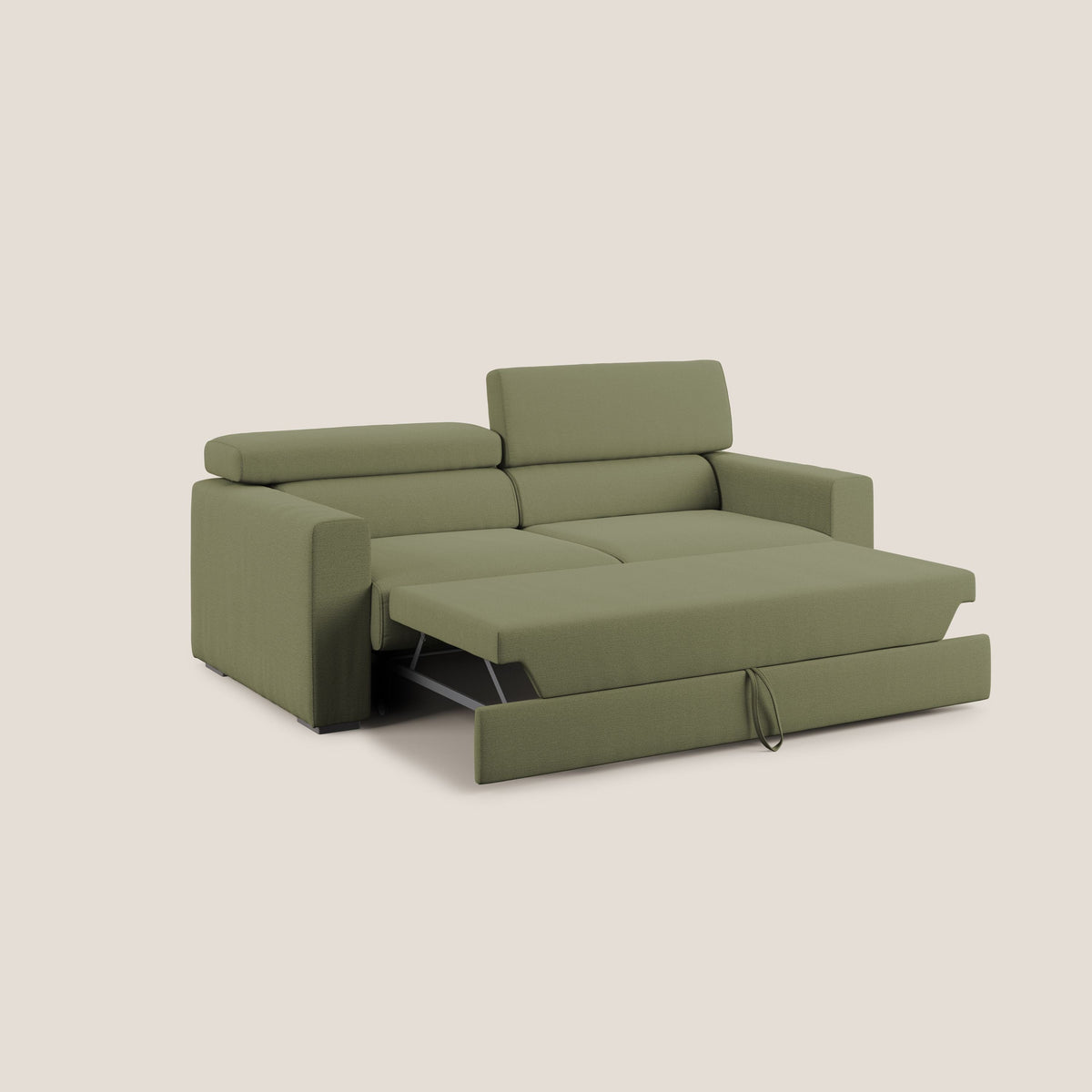 Dylan divano allungabile con pouf estraibile poggiapiedi in tessuto fiammato simil cotone impermeabile T19 verde - divitt.sbs
