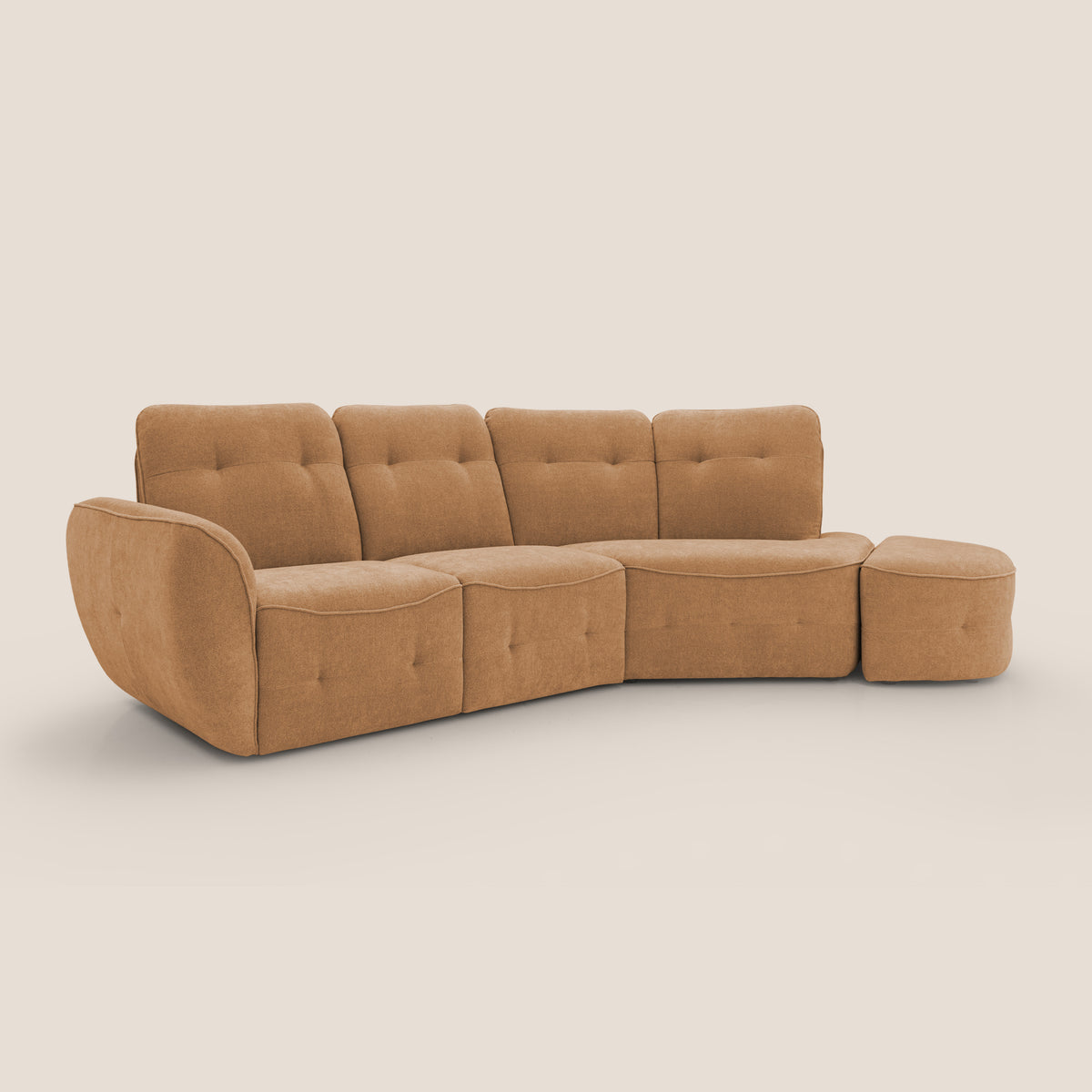 Cerbero divano angolare con pouf mobile in morbido bouclé impermeabile T07 arancio - divitt.sbs