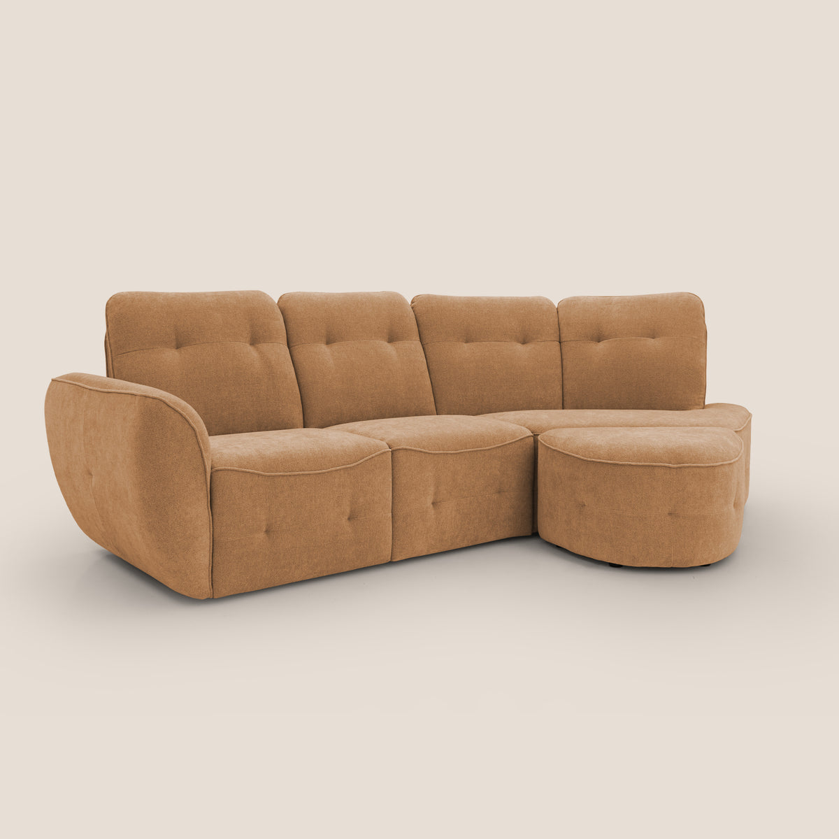 Cerbero divano angolare con pouf mobile in morbido bouclé impermeabile T07 arancio - divitt.sbs