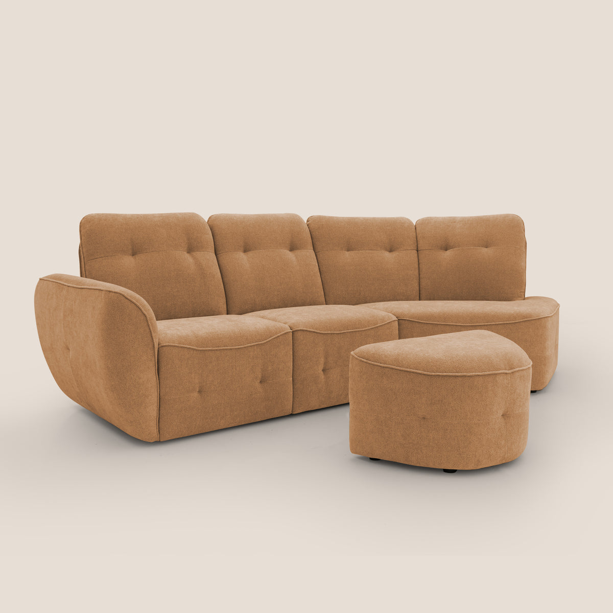 Cerbero divano angolare con pouf mobile in morbido bouclé impermeabile T07 arancio - divitt.sbs