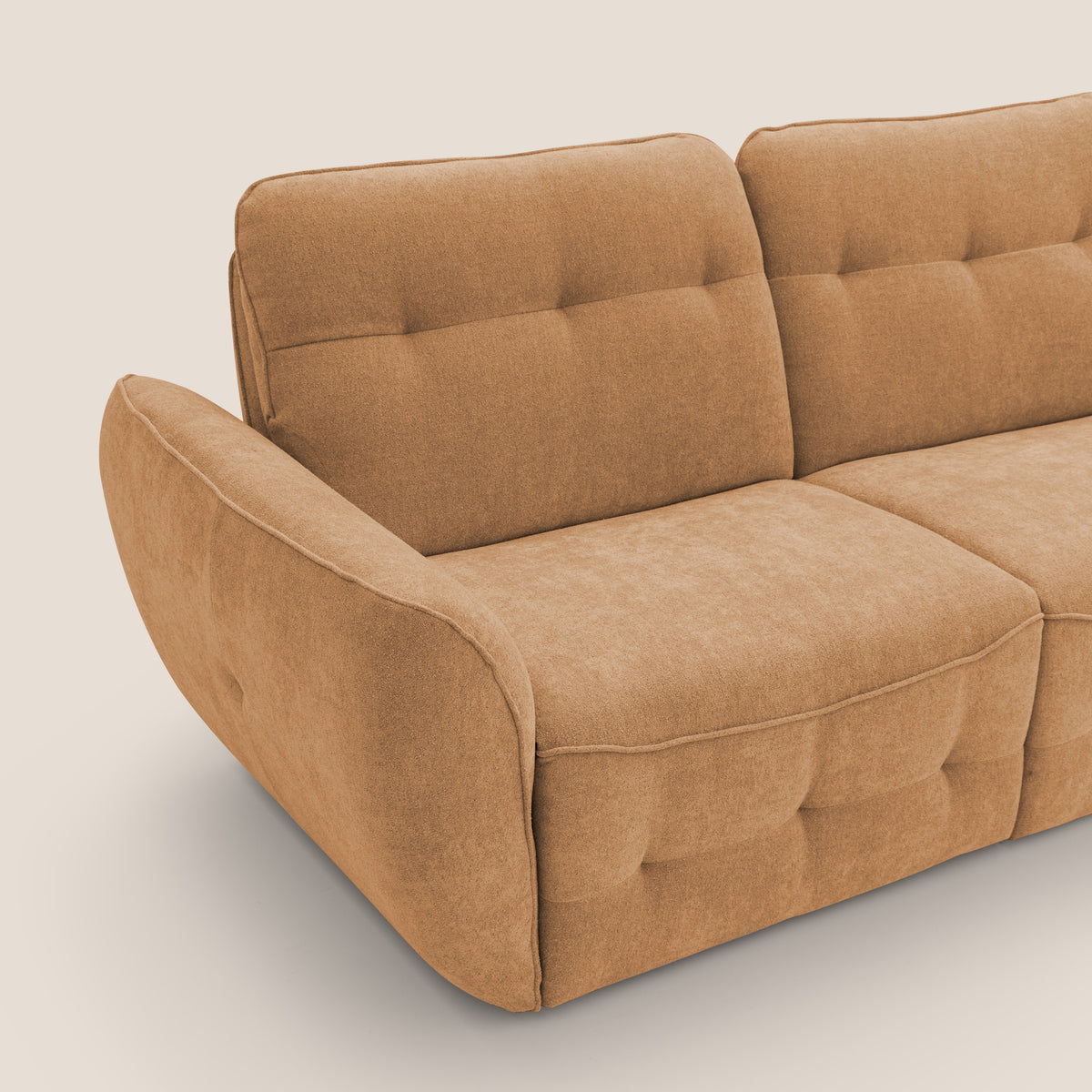 Cerbero divano angolare con pouf mobile in morbido bouclé impermeabile T07 arancio - divitt.sbs
