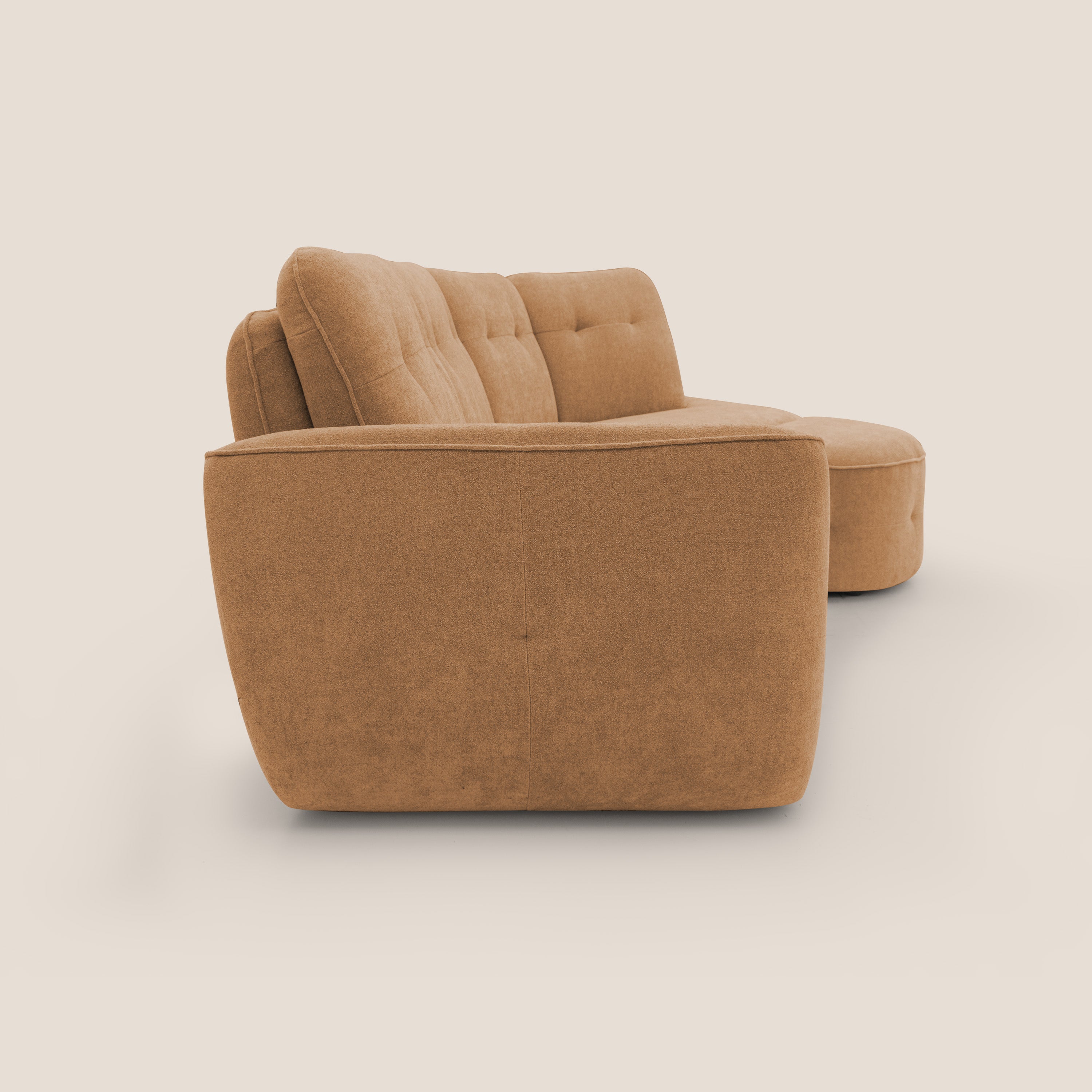 Cerbero divano angolare con pouf mobile in morbido bouclé impermeabile T07 arancio - divitt.sbs