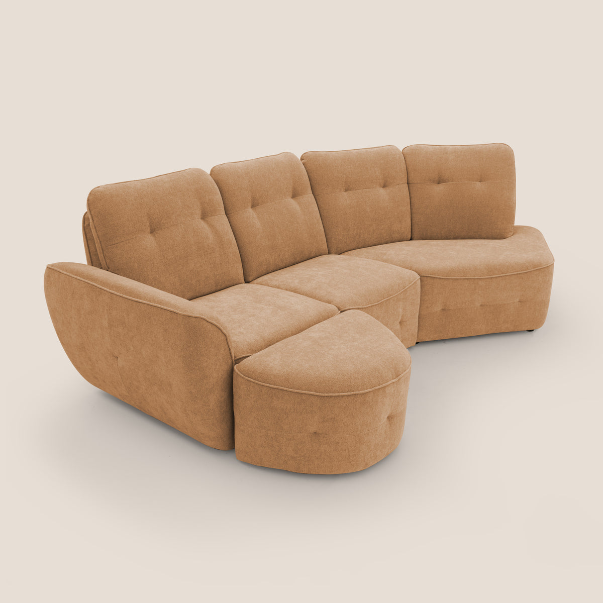 Cerbero divano angolare con pouf mobile in morbido bouclé impermeabile T07 arancio - divitt.sbs