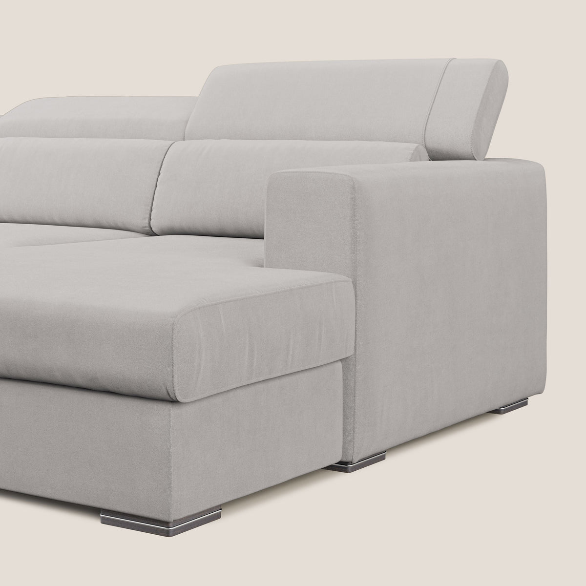 Vegas divano angolare con poggiatesta reclinabili in microfibra impermeabile T11 grigio chiaro - divitt.sbs