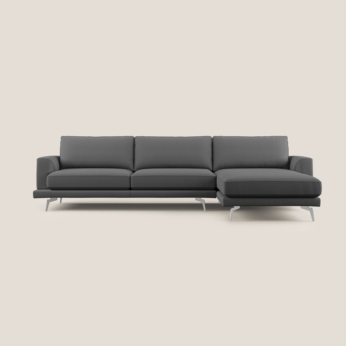 Dorian divano moderno angolare con penisola in tessuto morbido antimacchia T05 antracite - divitt.sbs
