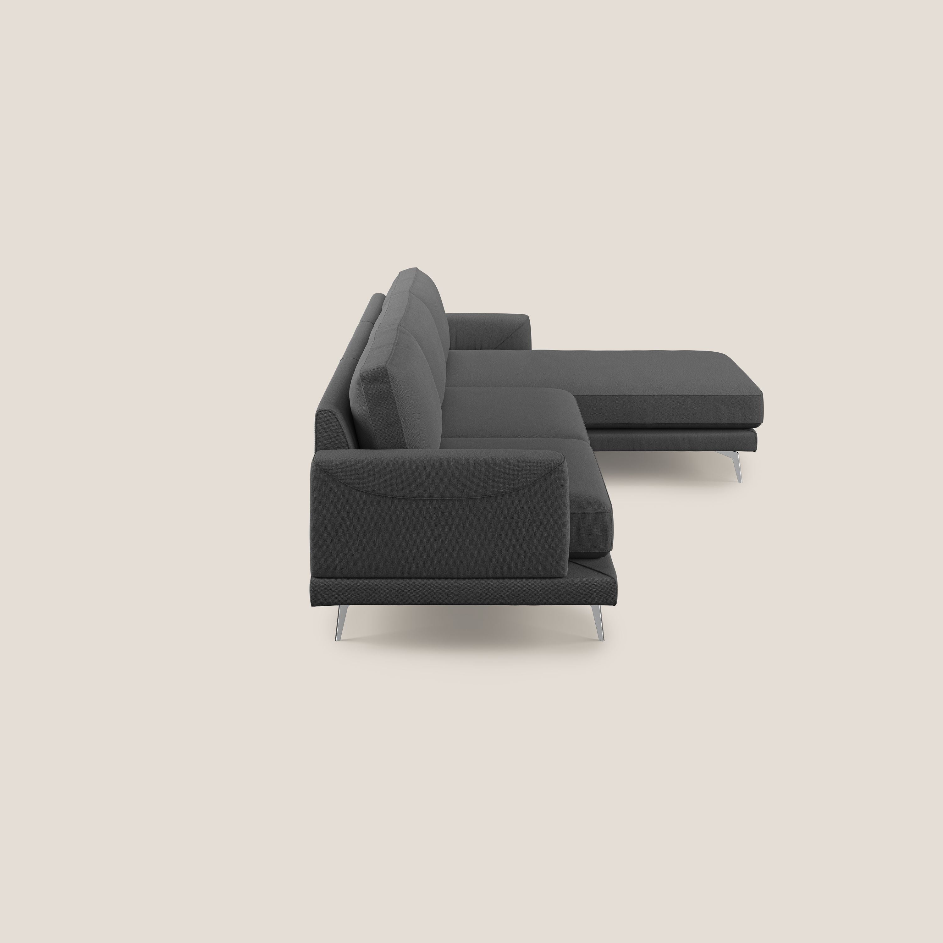Dorian divano moderno angolare con penisola in tessuto morbido antimacchia T05 antracite - divitt.sbs