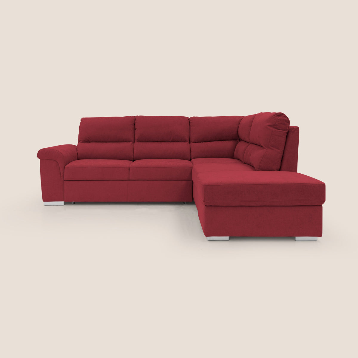 Minerva divano angolare con estraibile a cassettone e pouf contenitore in tessuto morbido impermeabile T02 rosso - divitt.sbs