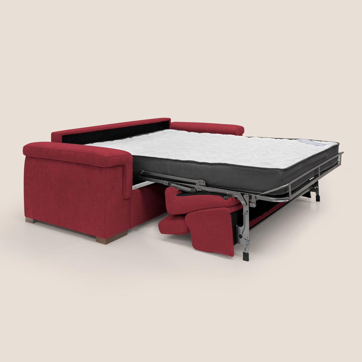 Giunone divano letto con materasso alto 18 cm e poggiatesta reclinabili in tessuto impermeabile T02 rosso - divitt.sbs