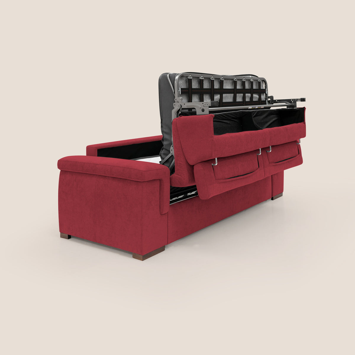 Giunone divano letto con materasso alto 18 cm e poggiatesta reclinabili in tessuto impermeabile T02 rosso - divitt.sbs