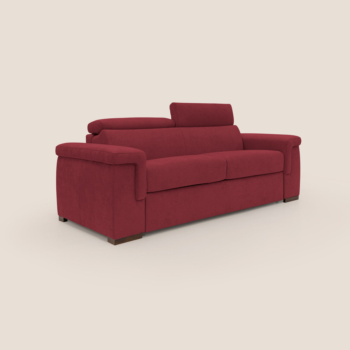 Giunone divano letto con materasso alto 18 cm e poggiatesta reclinabili in tessuto impermeabile T02 rosso - divitt.sbs