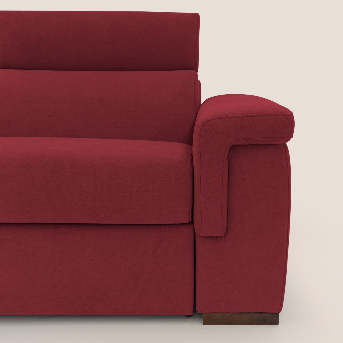 Giunone divano letto con materasso alto 18 cm e poggiatesta reclinabili in tessuto impermeabile T02 rosso - divitt.sbs