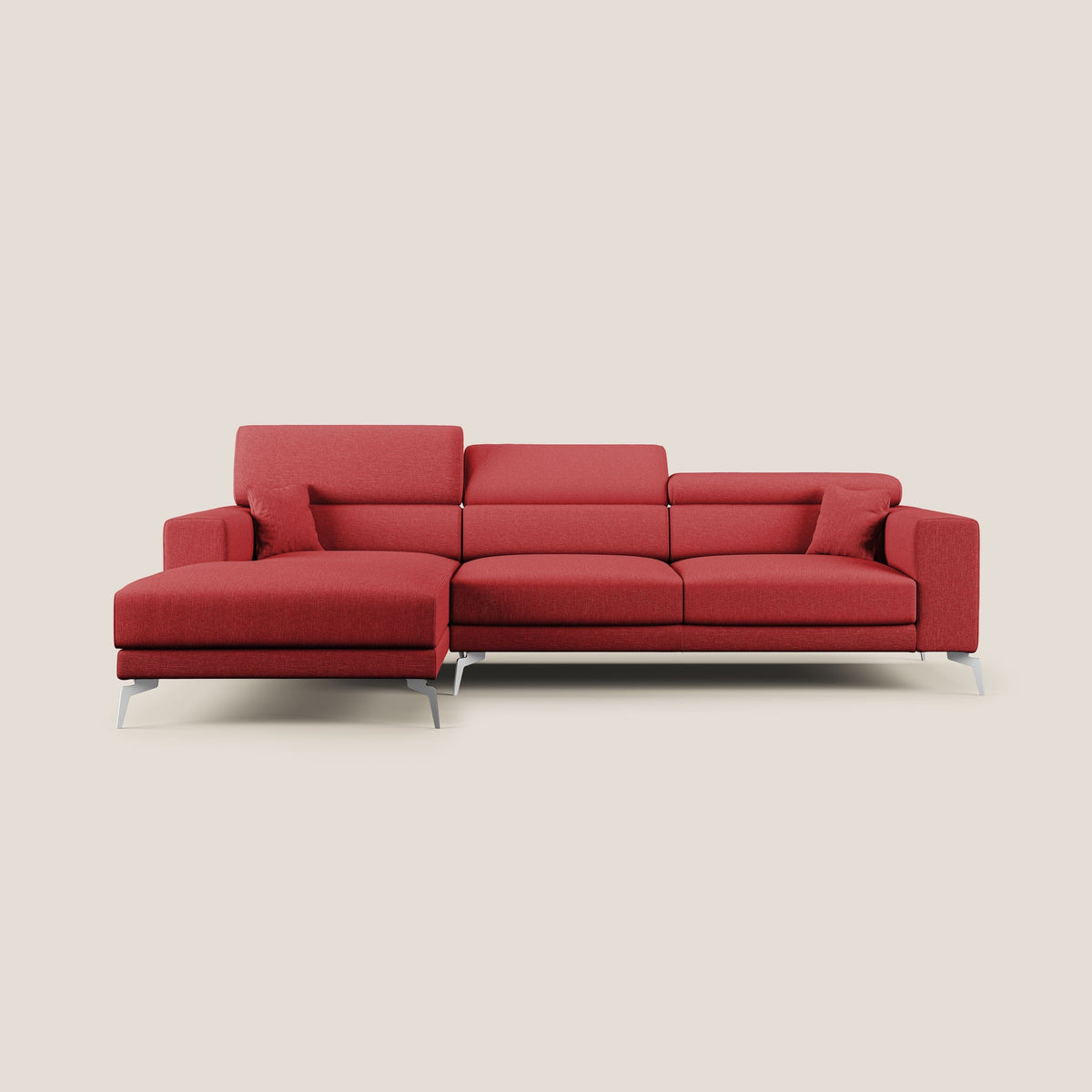 Blade Divano moderno angolare con poggiatesta reclinabili in tessuto impermeabile simil-cotone T13 rosso - divitt.sbs