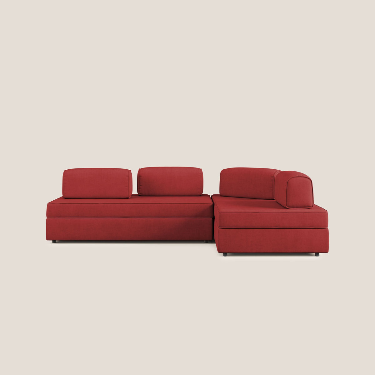Liberty divano angolare con pouf estraibile e schienali movibili in tessuto morbido impermeabile T02 rosso - divitt.sbs