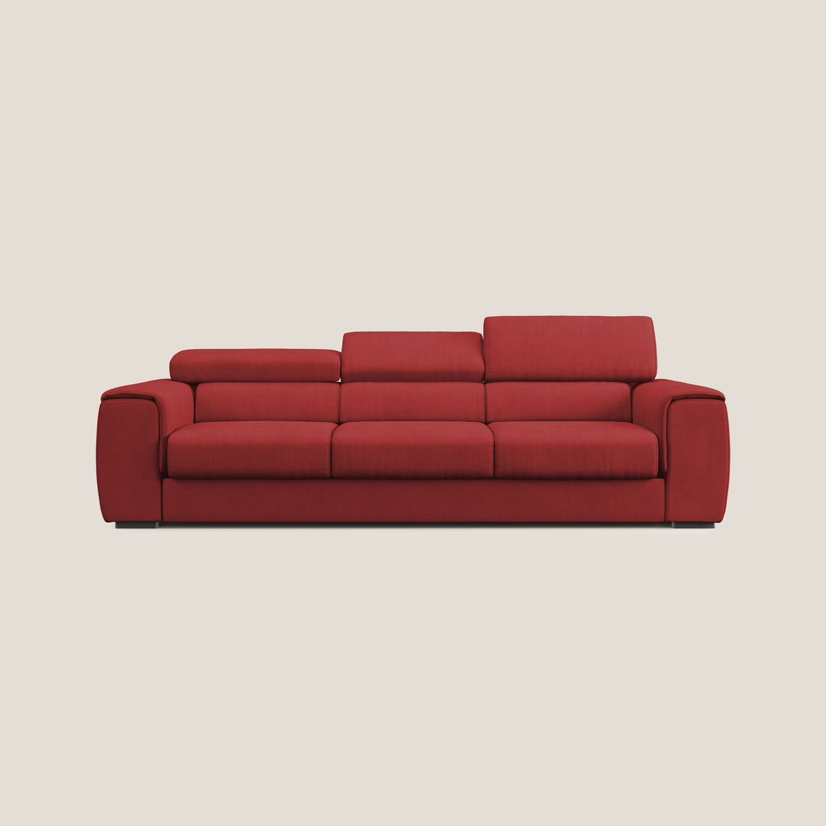 Zeno Divano con pouf estraibile poggiapiedi a 3 sedute in tessuto morbido impermeabile T02 rosso - divitt.sbs