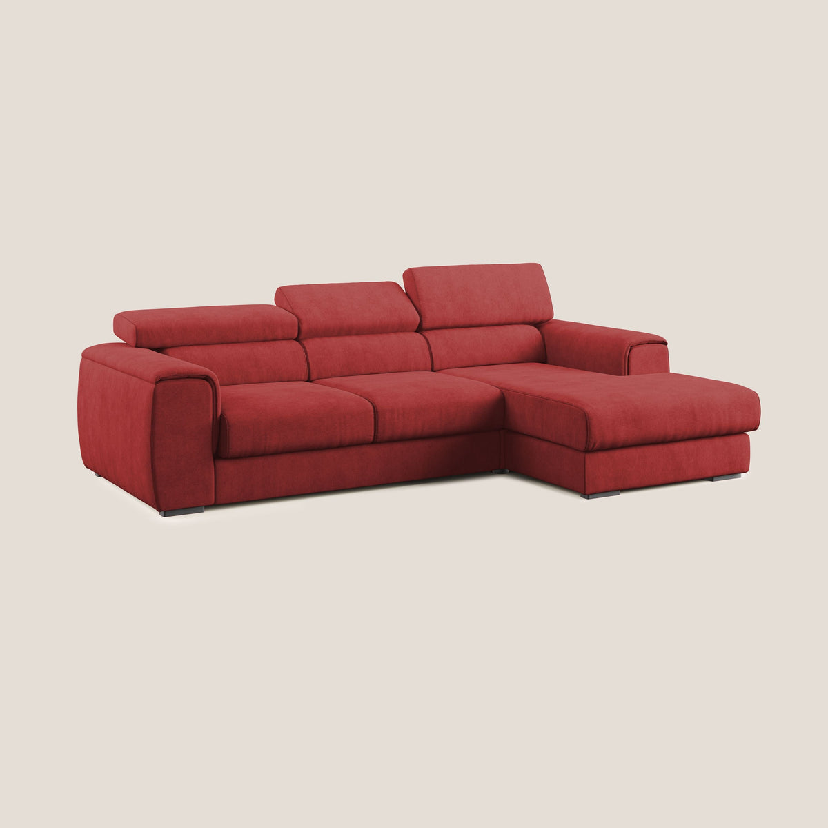 Zeno Divano angolare con pouf estraibile poggiapiedi in tessuto morbido impermeabile T02 rosso - divitt.sbs