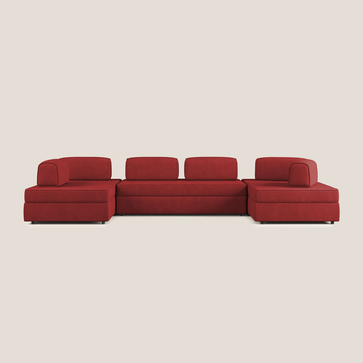 Liberty divano panoramico con pouf estraibile e schienali movibili in tessuto morbido impermeabile T02 rosso - divitt.sbs
