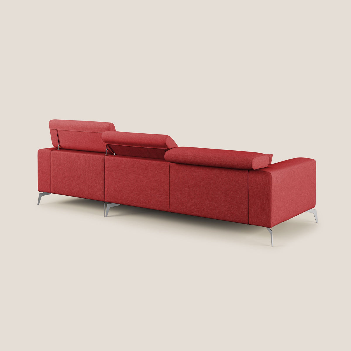 Blade Divano moderno angolare con poggiatesta reclinabili in tessuto impermeabile simil-cotone T13 rosso - divitt.sbs
