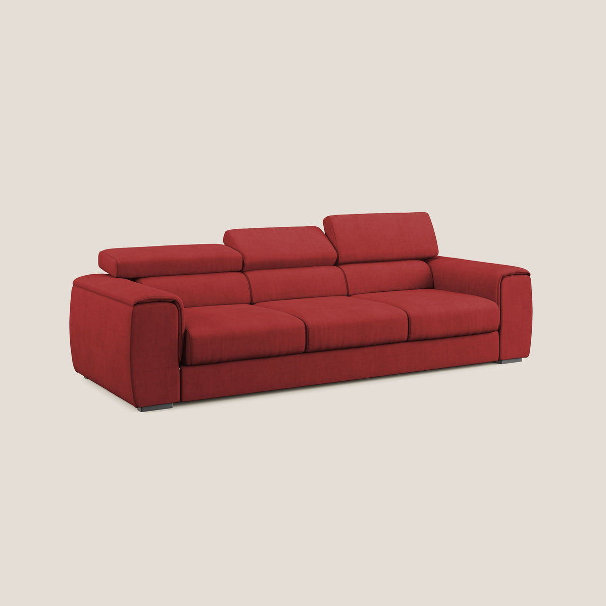 Zeno Divano con pouf estraibile poggiapiedi a 3 sedute in tessuto morbido impermeabile T02 rosso - divitt.sbs