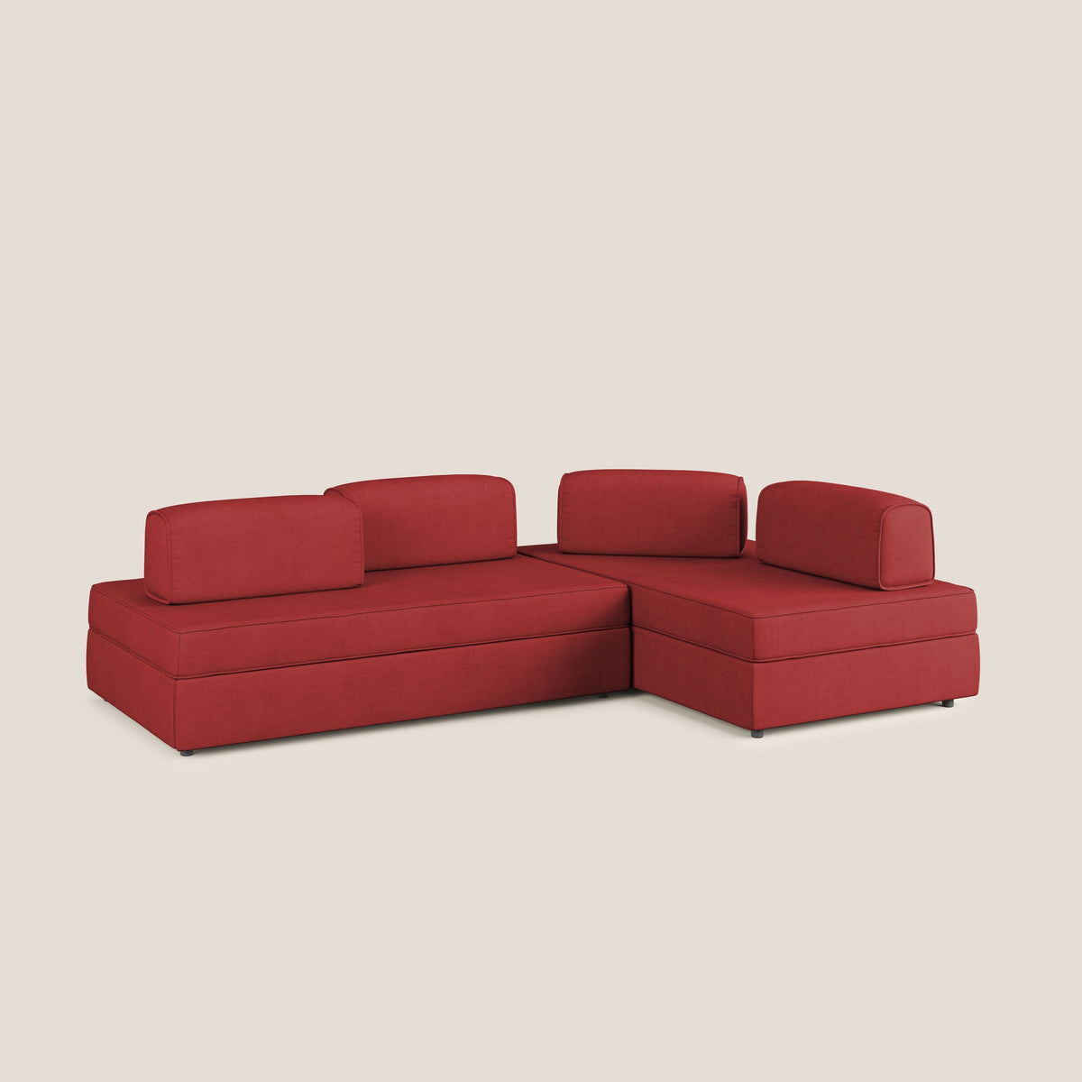 Liberty divano angolare con pouf estraibile e schienali movibili in tessuto morbido impermeabile T02 rosso - divitt.sbs