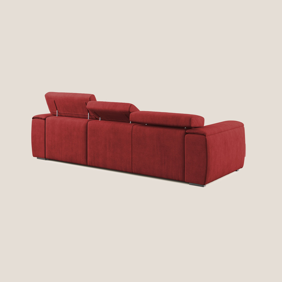Zeno Divano angolare con pouf estraibile poggiapiedi in tessuto morbido impermeabile T02 rosso - divitt.sbs