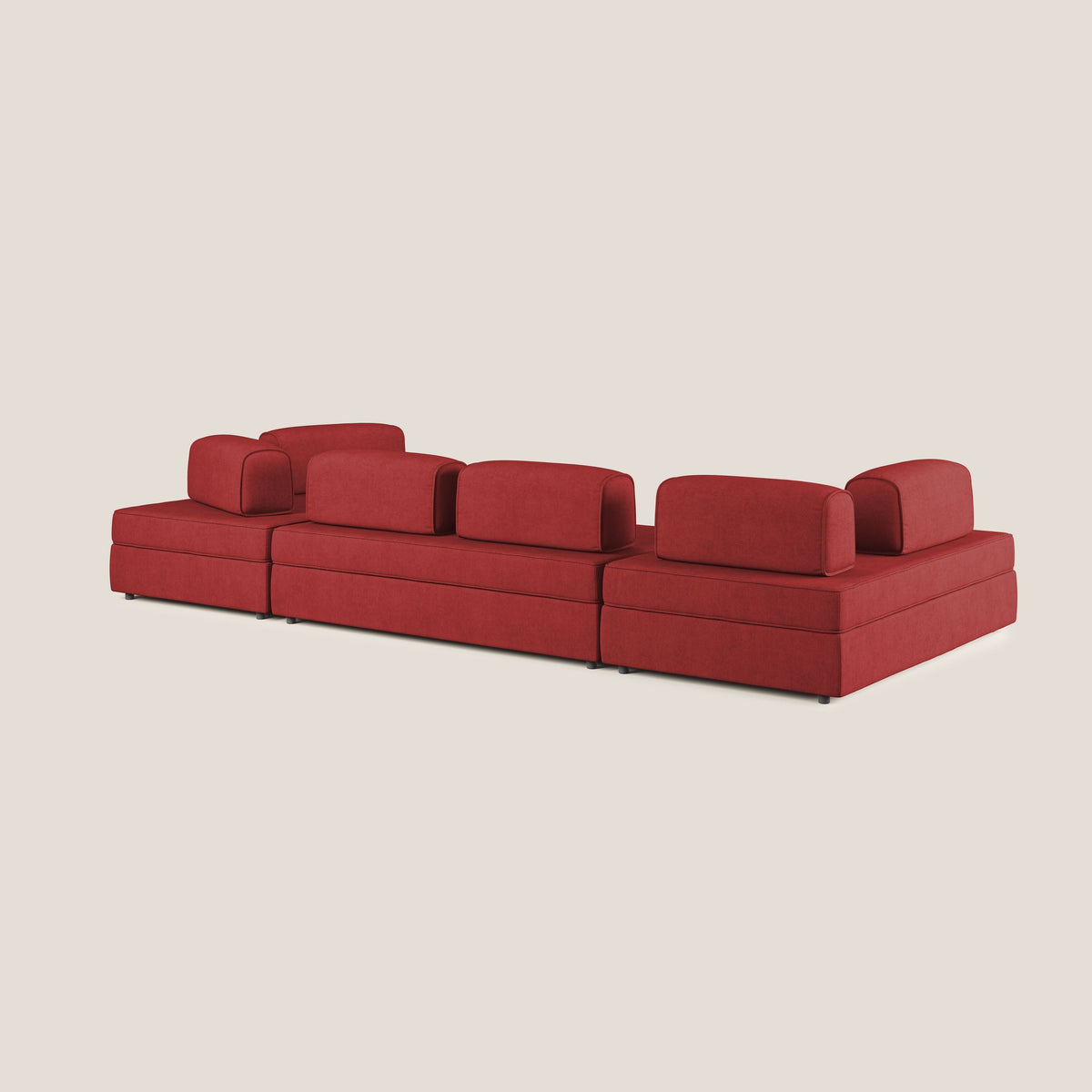 Liberty divano panoramico con pouf estraibile e schienali movibili in tessuto morbido impermeabile T02 rosso - divitt.sbs
