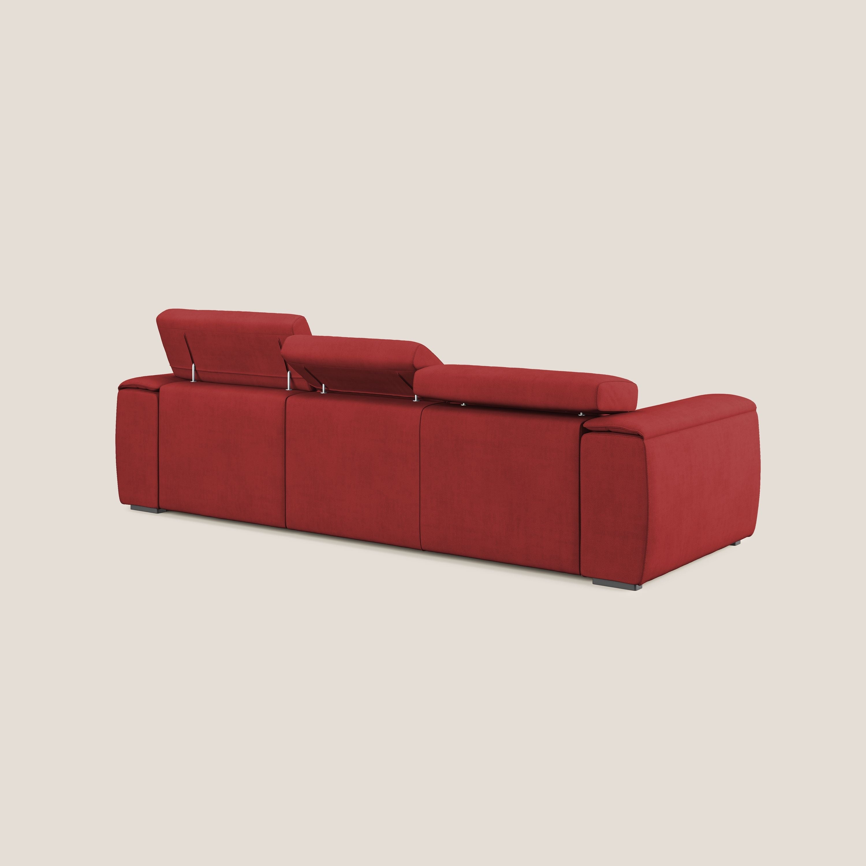 Zeno Divano con pouf estraibile poggiapiedi a 3 sedute in tessuto morbido impermeabile T02 rosso - divitt.sbs